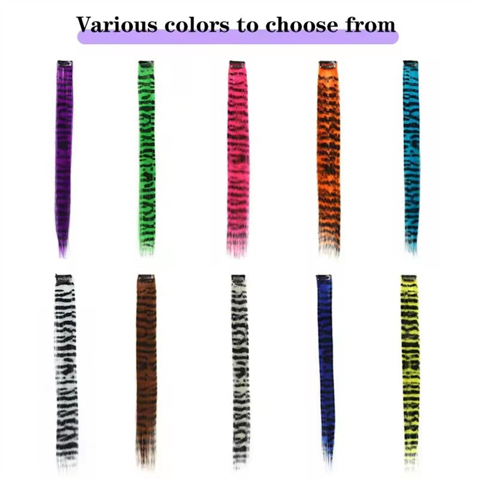 Apliques de Cabelo Sintéticos Coloridos e Vibrantes com Estampa de Leopardo para Uso Diário e Festas, Crianças e Cosplay, Estilo Y2K