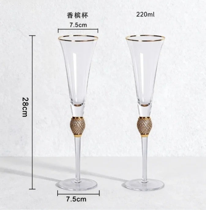 Conjunto 2 Peças Taças de Cristal Luxo Vinho Tinto Copos Altos para Festa Champanhe Flute Copos de Beber