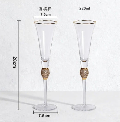 Conjunto 2 Peças Taças de Cristal Luxo Vinho Tinto Copos Altos para Festa Champanhe Flute Copos de Beber