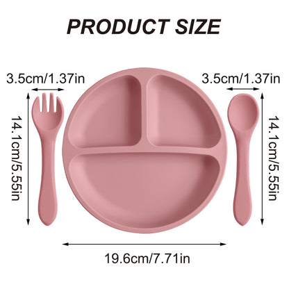 3PCS Children's Tableware Set Baby Eating Food Training Silicone Tableware Set Baby Sucker Feeding Dishes Plate With Spoon Fork