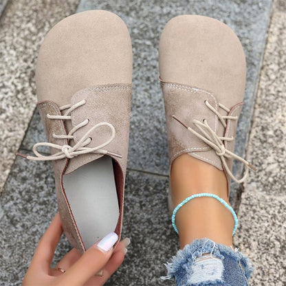 Brown Round Toe Flats Shoes Women 2025 Faux Suede Lace Up Flat Shoes for Woman Plus Size 43 Soft Walking Casual Shoes Female