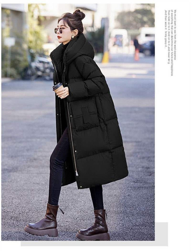 Mid to Long Down Jacket Knee Length 2024 Winter New Item Thickened Warm Fashionable Loose Versatile Jacket Women's Solid Color