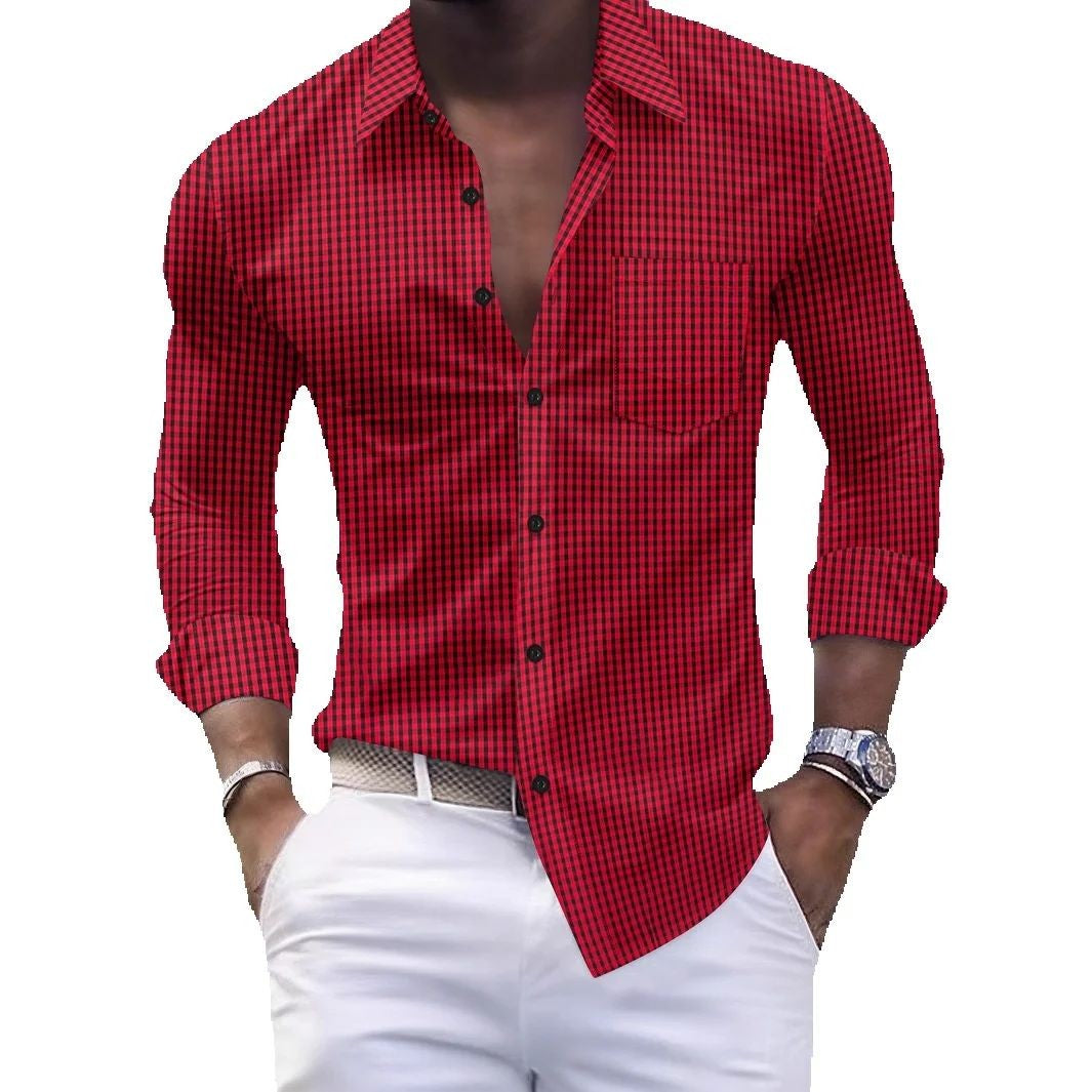 2025 New Style Fashion Men's Check Pockets Business Slim-Fitting Casual Shirt with Long Sleeves