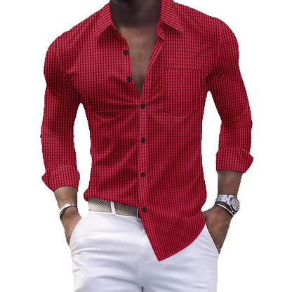 2025 New Style Fashion Men's Check Pockets Business Slim-Fitting Casual Shirt with Long Sleeves