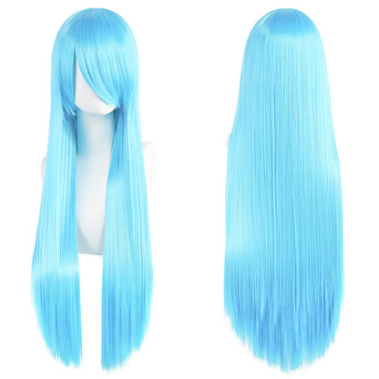 80cm Long Synthetic White Purple Cosplay Wigs Green Hair Straight Silver Wig Pink Hairpiece Lolita Wig with Bangs