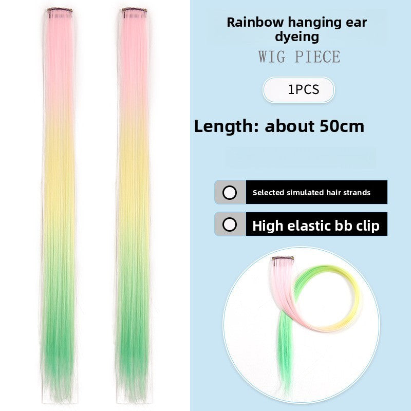 Extensões de Cabelo com Brilho em Degradê de Três Cores, Presilhas em Cabelo Sintético Arco-Íris com Brilho, Extensões de Cabelo com Brilho Resistentes ao Calor