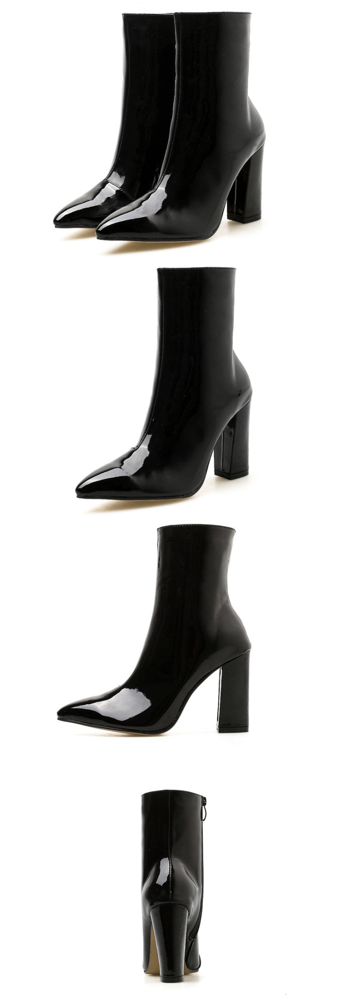 Aneikeh 2025 Spring Fashion Silver Patent Leather Women Ankle Boots Pointed Toe Square High Heels Shoes Chelsea Botas De Mujer