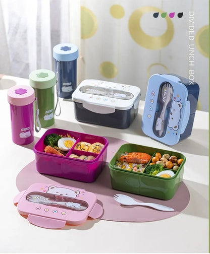 Conjunto de Copo Lancheira Infantil de Plástico Portátil 1200ML com Garfo e Lancheira Infantil com Copo de Água, Recipiente para Armazenamento de Alimentos
