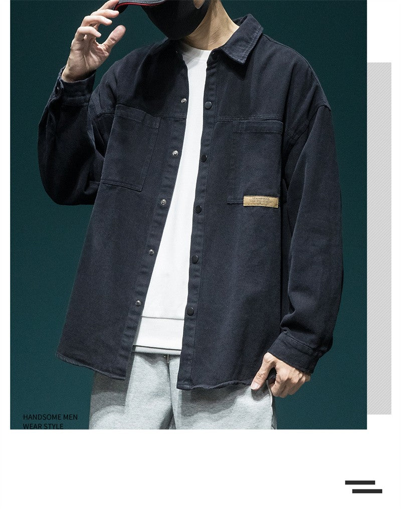 Autumn Men's Long Sleeve Cargo Shirt Casual Korean Fashion Oversize Blouses Hombre 2025 New High Street Y2K T Shirt Baggy Jacket