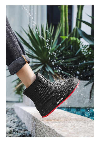 Versatile Casual Short-barreled Waterproof Shoes Men Women Lined With Fleece Warmth Anti-slip Wear-resistant Outdoors Rain Boots