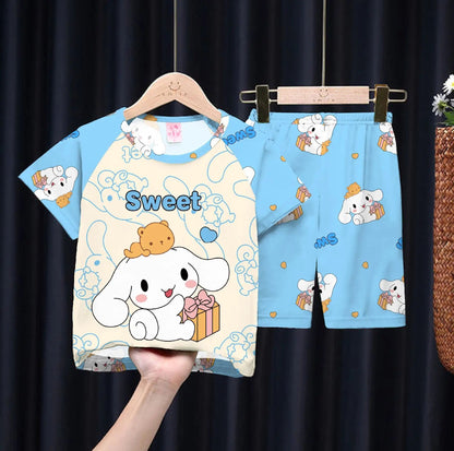 Children's Anime Doraemon Pajamas Set  for Kids Sleepwear Baby Short-sleeve Big Girls and Boys Home Thin Clothes Set Summer