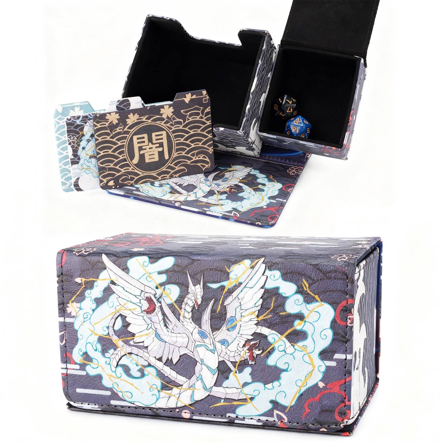 Caixa de Deck Cyber End Dragon Dicewinder para YGO, Armazena 100 Cartas com Double-Sleeve, Caixa de Armazenamento de Cartas com Bandeja de Dados para TCG MTGames PTCG OPCG