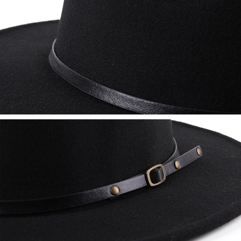 Fedora Hat For Men Women Solid Color Imitation Woolen Jazz Caps Elegant Female British Retro Wide Brim Cap Church Wedding Bowler