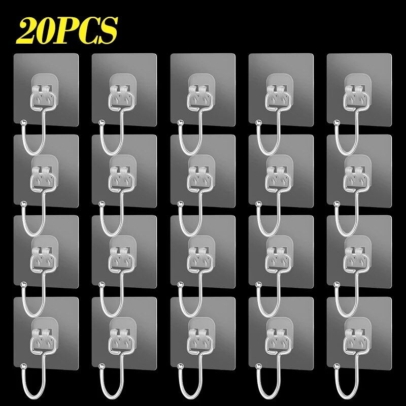 Big Size Hook Self-Adhesive PVC Stainless Steel Transparent Multi-Purpose Wall Holder Door Rack Kitchen Storage Organizer Home