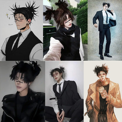 Anime Jujutsu Kaisen Choso Cosplay Synthetic Hair 14-Inch Black Double Ponytail Carnival Daily Party High-Quality Fluffy Wig