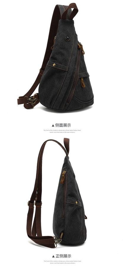 2024 new men's canvas chest bag large capacity leisure men's bag Single Shoulder Messenger Bag multi functional back backpack