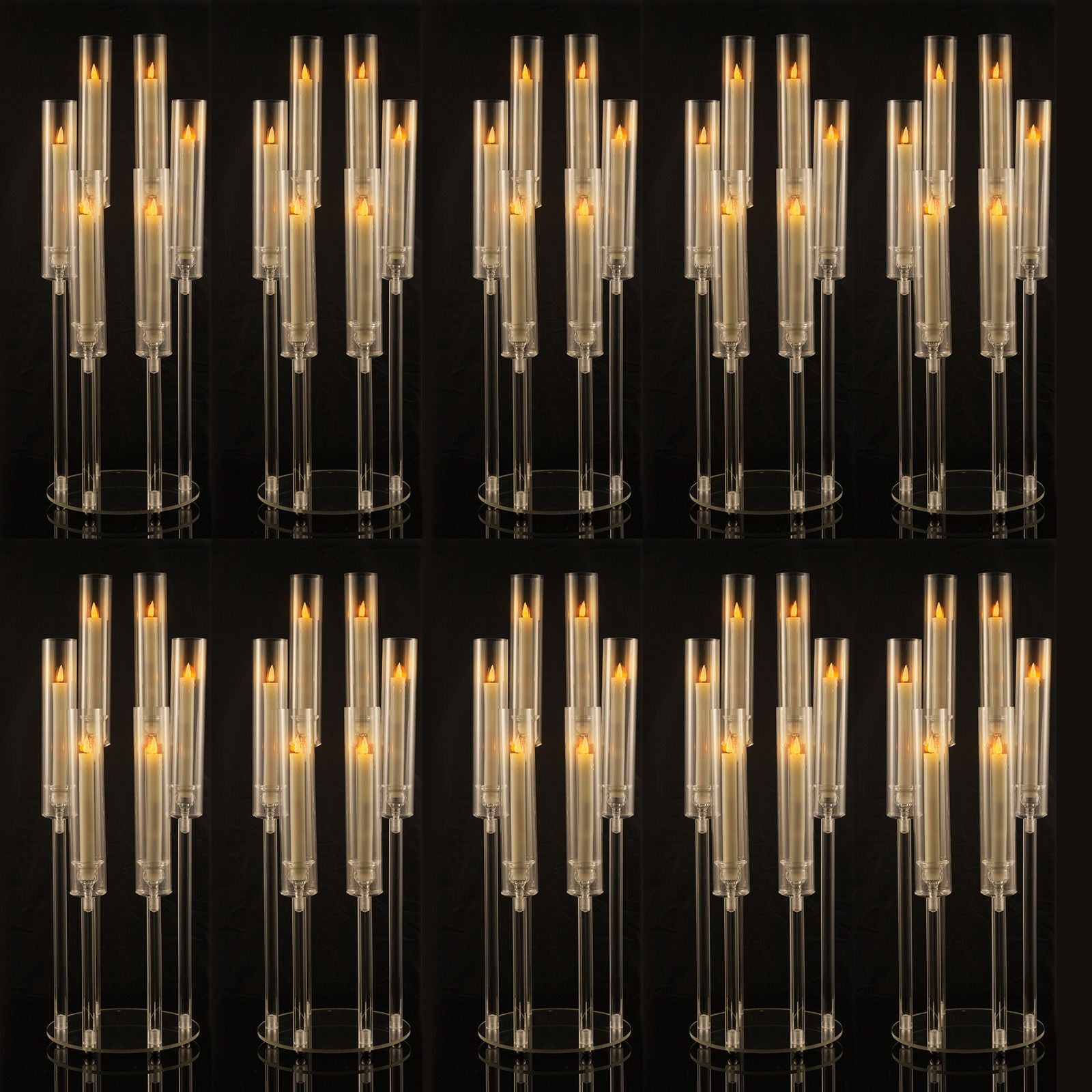 10 Pcs Clear 6-Arm Candelabra Taper Candle Holder Wedding Party Dining Table Banquet Christmas Event Decoration