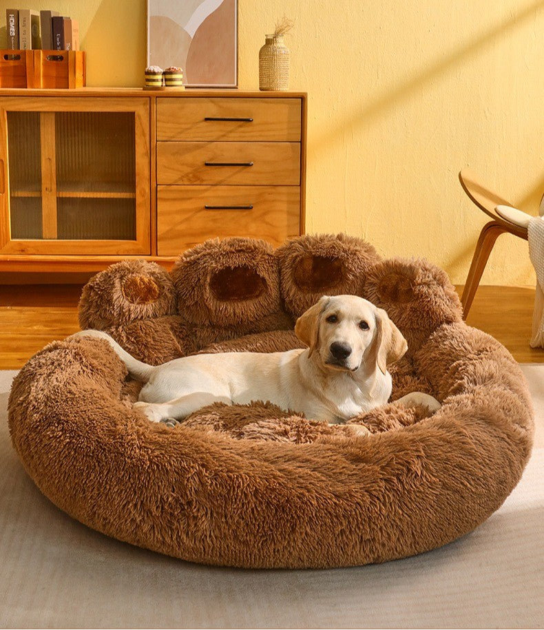 Cama Calmante em Formato de Pata para Pets, Cama de Rosca de Pelúcia Sintética para Cães e Gatos, Lavável à Máquina, Base Antiderrapante