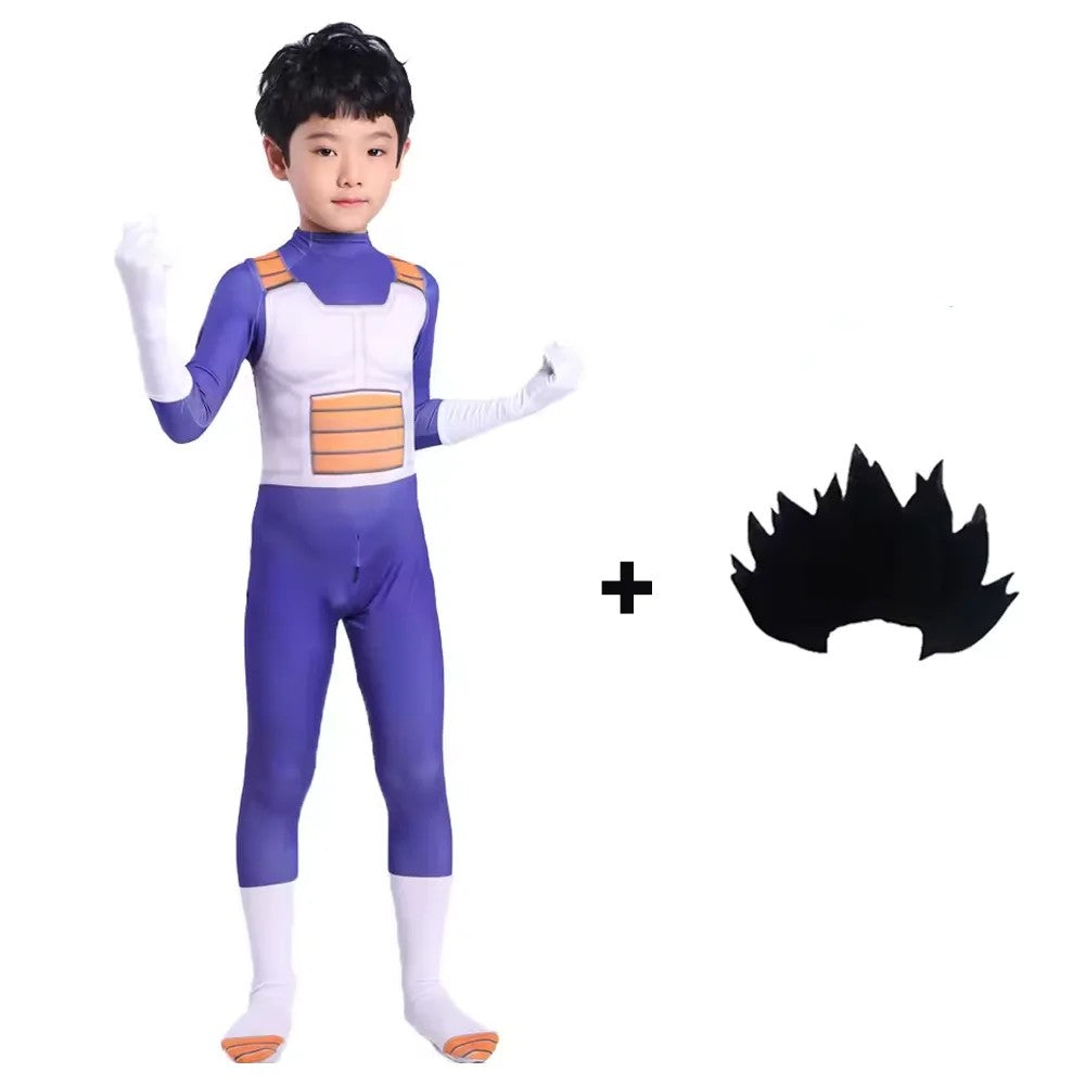 Anime Children's Vegeta Role-playing Costumes Paired With Tricolor Wigs Adult Super Saiya Bodysuits Holiday Party Costumes
