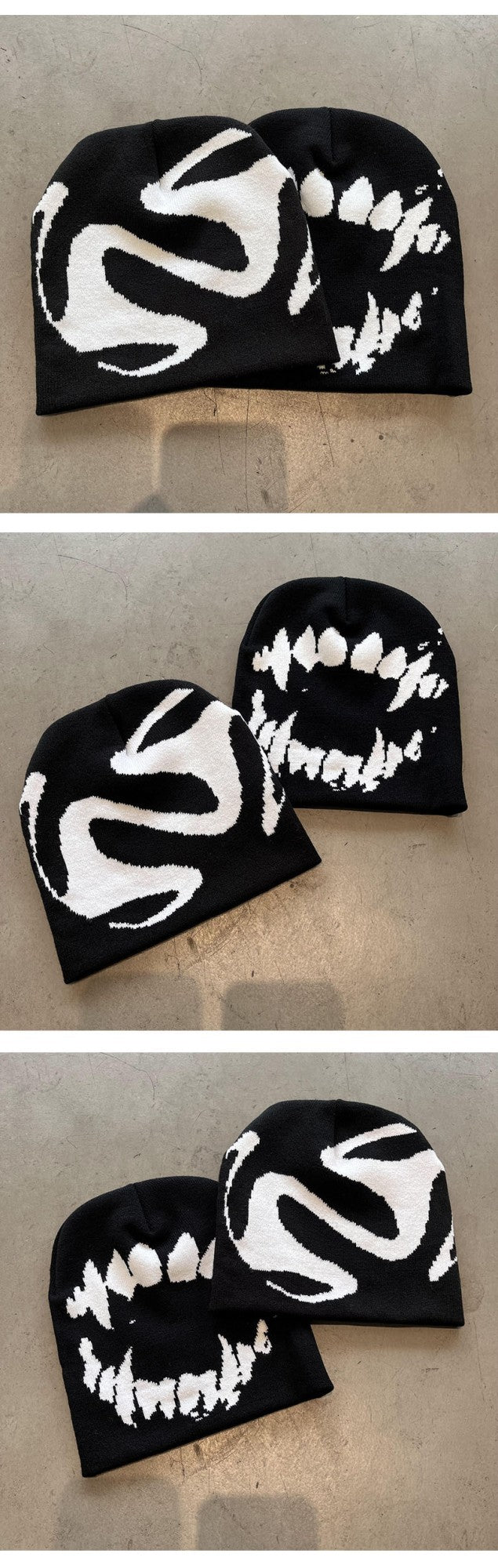 Toucas de Tricô Femininas Goth Tooth Bonés Masculinos Y2k Streetwear Moda Inverno Pullover Kpop Harajuku Vintage Quente Hip Hop Unissex