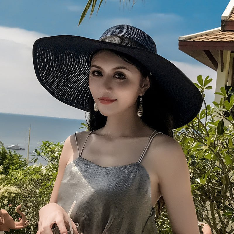 Chapéu Feminino Dobrável de Palha de Verão para Praia, Viseiras de Viagem, Proteção Facial Feminina, Boné Balde com Proteção UV, Chapéu de Sol Panamá para Meninas, Atacado