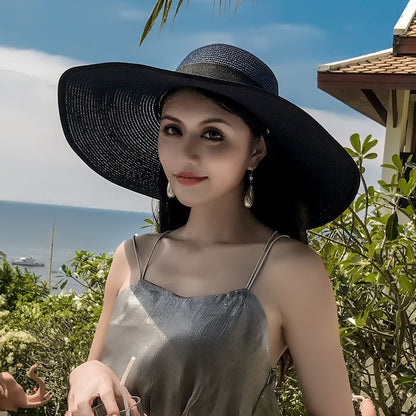 Chapéu Feminino Dobrável de Palha de Verão para Praia, Viseiras de Viagem, Proteção Facial Feminina, Boné Balde com Proteção UV, Chapéu de Sol Panamá para Meninas, Atacado