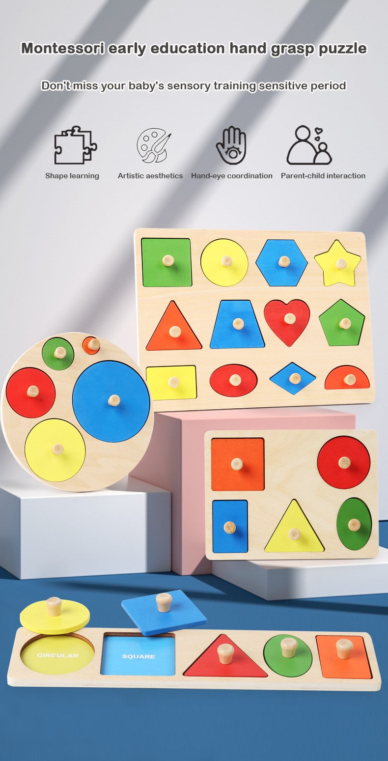 Brinquedos de quebra-cabeça Montessori para bebês de madeira, de encaixe de formas e cores, tábua de raspar à mão, brinquedos cognitivos geométricos de educação infantil