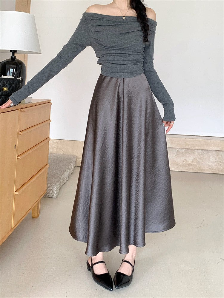 Plus Size Satin Half-Body Skirt Female 2026 Spring New Korean Fashion Temperament Elegant Solid Casual A-line Skirts