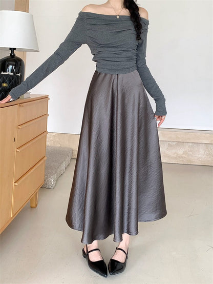 Plus Size Satin Half-Body Skirt Female 2026 Spring New Korean Fashion Temperament Elegant Solid Casual A-line Skirts
