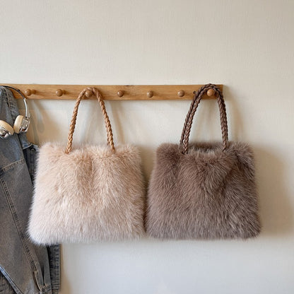 LEFTSIDE Faux Fur Women Shoulder Bags 2025 Luxury Brand Designer Plush Handbags and Purses Soft Warm Winter Underarm Bag