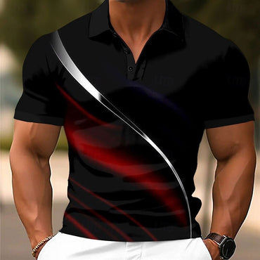 Polo shirt fashion men gradient line summer short sleeved casual daily collar top striped men's clothing top