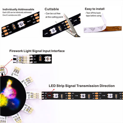 Kit de Luzes de Artifício USB WS2812B Módulo de Fita de LED Endereçável Individualmente Controle Remoto de 28 Teclas Bluetooth App Música Luz de LED DC5V