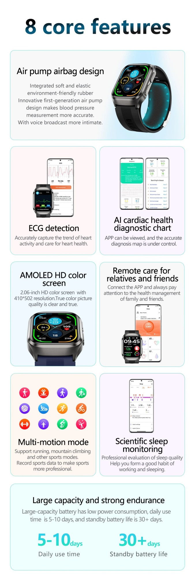 New Air Pump Airbag True Blood Pressure Health Measure Smart Watches Men Micro Physical Examination Fitness Sport SmartWatch NFC
