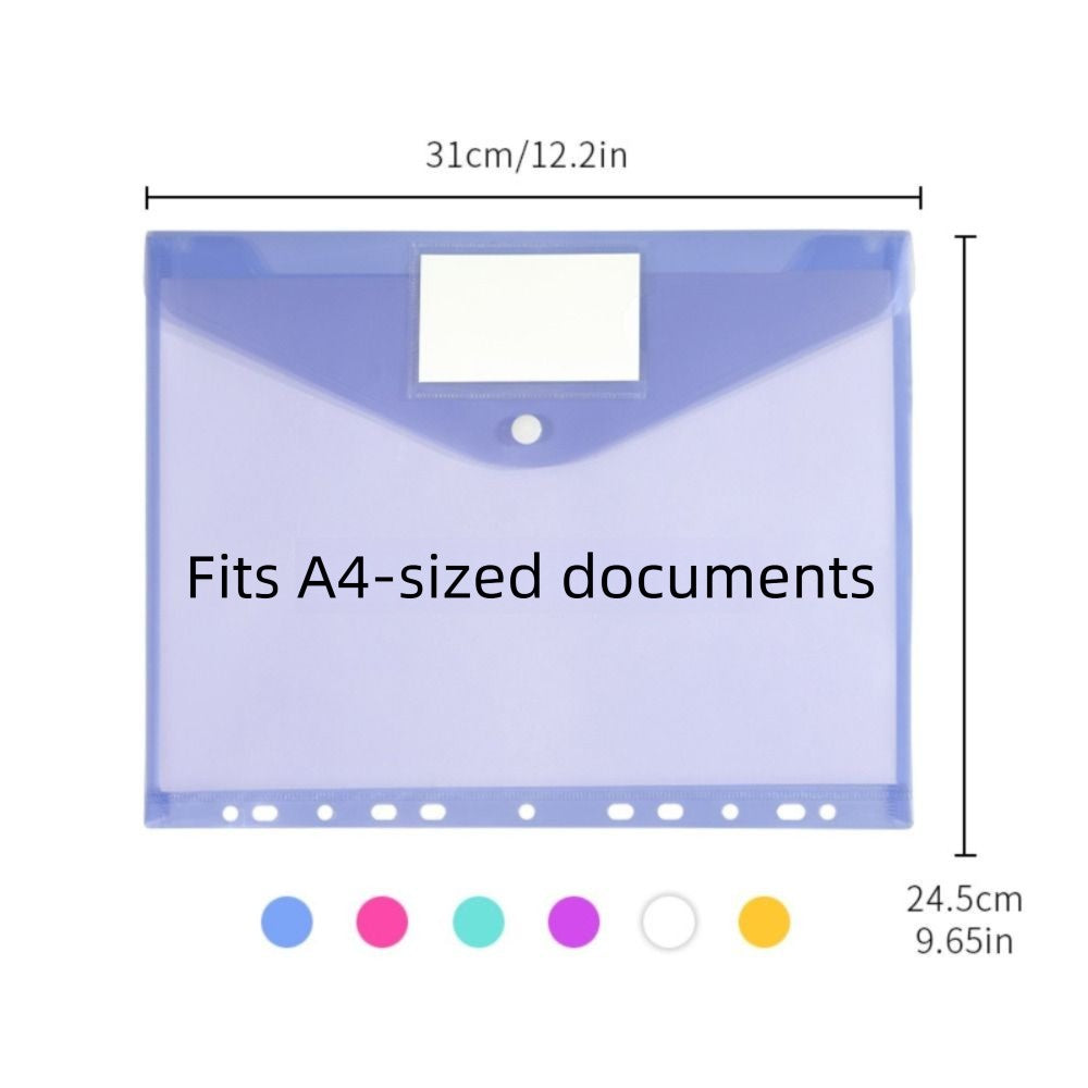 6 pcs Colorful Plastic Binder Folders Clear A4 Binder Pocket Snap Closure 11 Holes Punched Pockets Home Office
