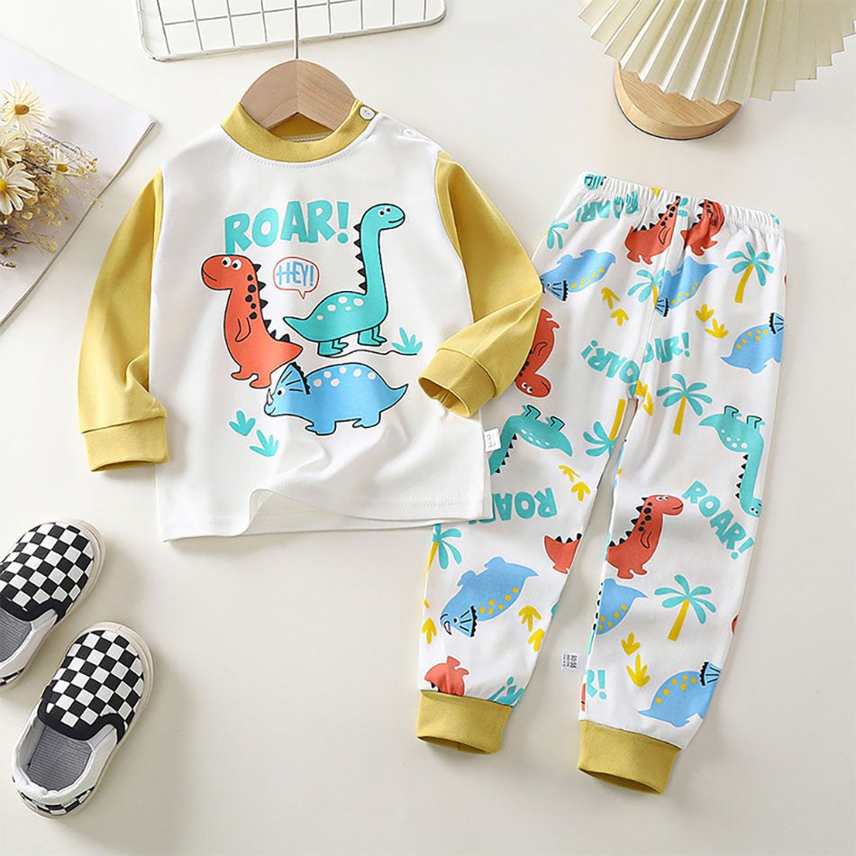 Cotton Children Pajamas Sets Unisex Soft Comfort Warm Cute Cartoon Printed Suitable Boys Girls Perfect for Autumn Winter Warmth