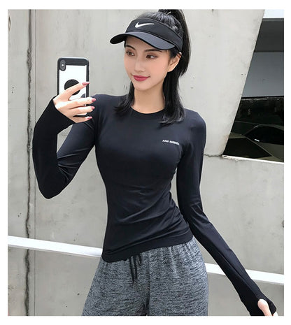 Fitness Tops Women Tight Sports Long Sleeve Yoga Clothing Running Training Clothes Gym Workout Shirt Comfortable Training Cloth
