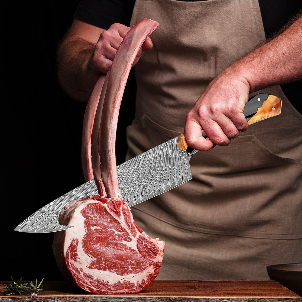 Conjunto de Facas de Chef XITUO Artesanais de Aço Damasco 1-5 peças, Facas de Cozinha Full Tang Extremamente Afiadas Santoku e Faca para Legumes, Cabo Ergonômico