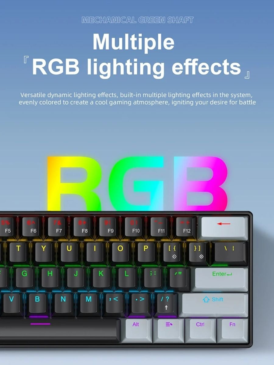 Teclado Mecânico com Fio Portátil APAYADO K61 60% com Fio 61 Teclas RGB Fantasma