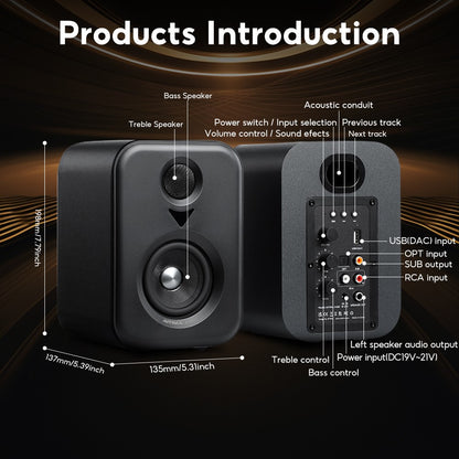 AIYIMA  Upgrade S400 Audio Bookshelf Active Speakers Studio Monitor 3 Inch Bluetooth USB DAC HiFi Home Subwoofer System TV PC