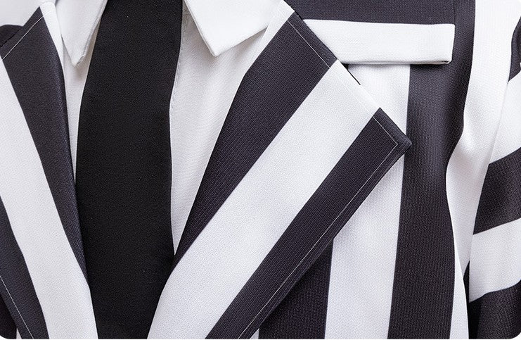Dashing Suit Cosplay Costume Boys Girls Black and White Striped Coat+Pants Halloween Carnival Dress Up Party Costume Scary Ghost