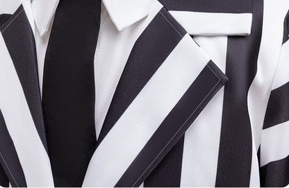 Dashing Suit Cosplay Costume Boys Girls Black and White Striped Coat+Pants Halloween Carnival Dress Up Party Costume Scary Ghost