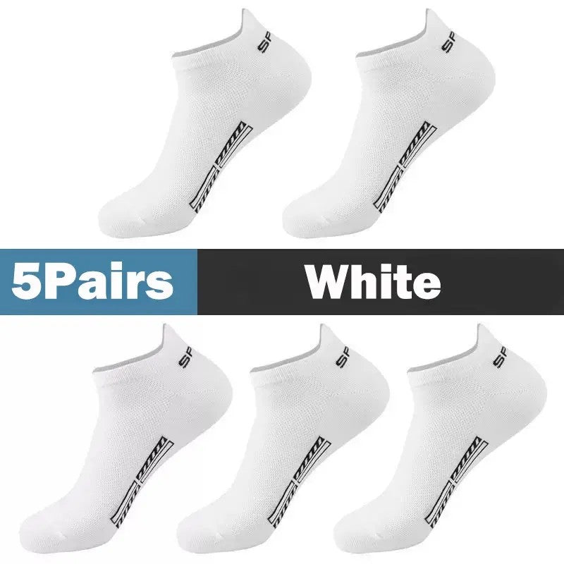 5 Pairs Men's Socks High Quality Women's Low Cut Round Neck Ankle Socks Sports Mesh Breathable Summer Autumn Men's Boat Socks