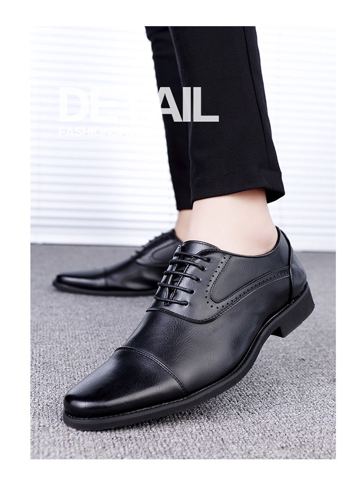 European Style Brown Leather Shoes Man Platform Pointed Toe Men's Dress Shoes Large Size 38-48 Quality Elegant Shoes For Men