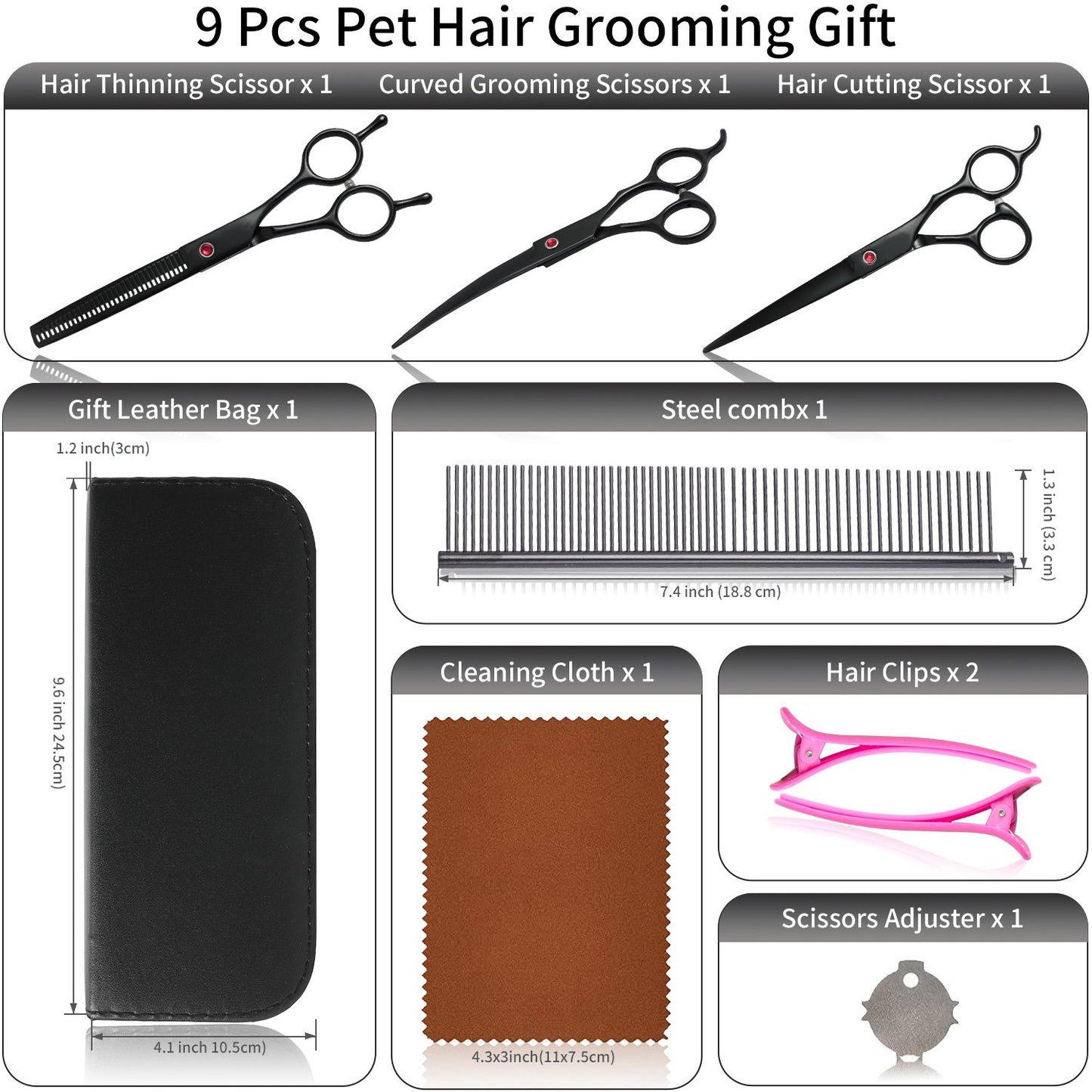 Kit de Tesouras de Aço Inoxidável para Tosa de Animais de Estimação para Destros - Conjunto de 4 Peças com Pontas Redondas de Segurança para Cães e Gatos