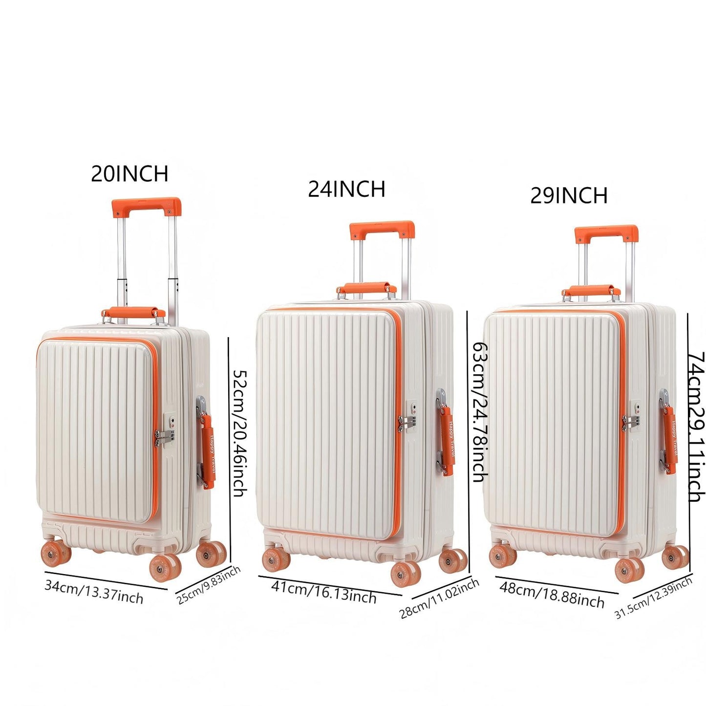 1-Piece Set of Front-Opening Suitcase with Jelly Wheels, Trolley Case with 5cm Expansion Layer, Leather Handle, Luggage with Phone Holder, Foldable Cup Holder, Side Hook Function, Customs Lock, Suitable for Outdoor Beach Vacations and Long-Distance Travel