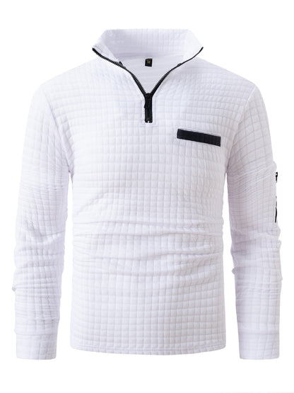 Europe and the United States men's sports casual shirt long sleeve checkerboard checkered POLO shirt slim arm zipper polo shirt