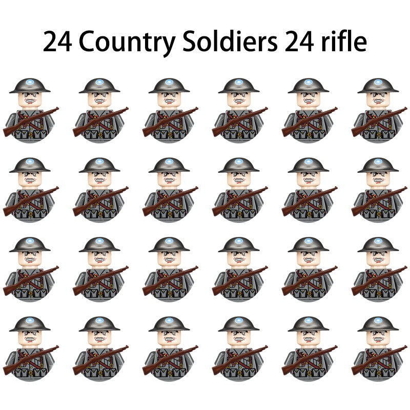 Brinquedos de blocos de montar para crianças: Modelos de Mini Armas de Exército Nacional de Guerra de Soldados de Infantaria da Segunda Guerra Mundial