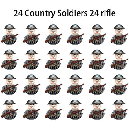 Brinquedos de blocos de montar para crianças: Modelos de Mini Armas de Exército Nacional de Guerra de Soldados de Infantaria da Segunda Guerra Mundial