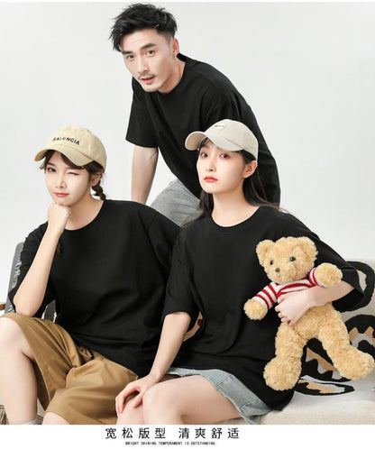 Cotton heavy-duty men's and women's T-shirts, summer breathable short sleeves, customized printing, logo embroidery