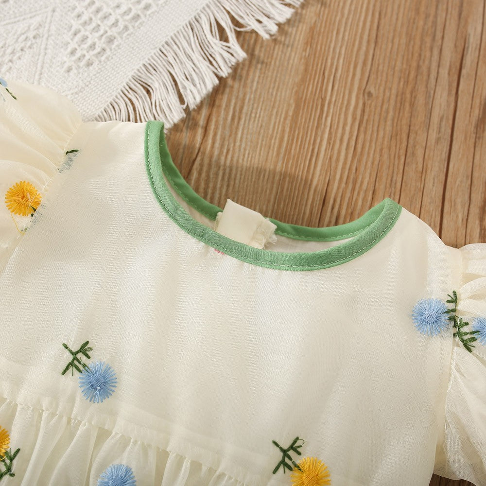 Summer Flower Embroidered Chiffon Dress for Baby Girl Birthday Dress High Quality Kids Clothes Send Big Bow